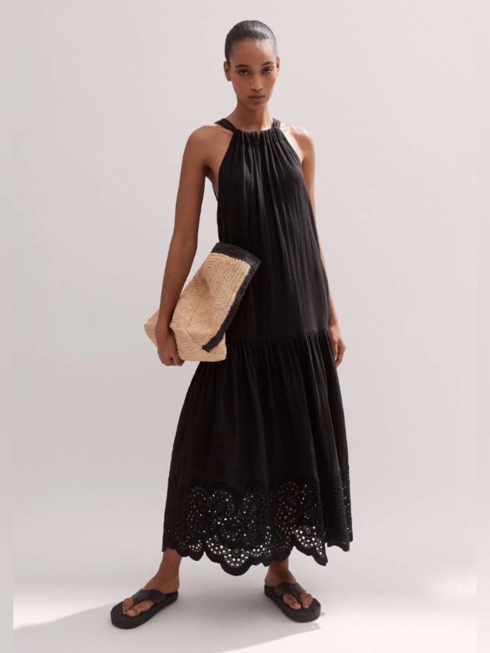 Me + Em Cheesecloth Lace Trim Maxi SunDress US 12